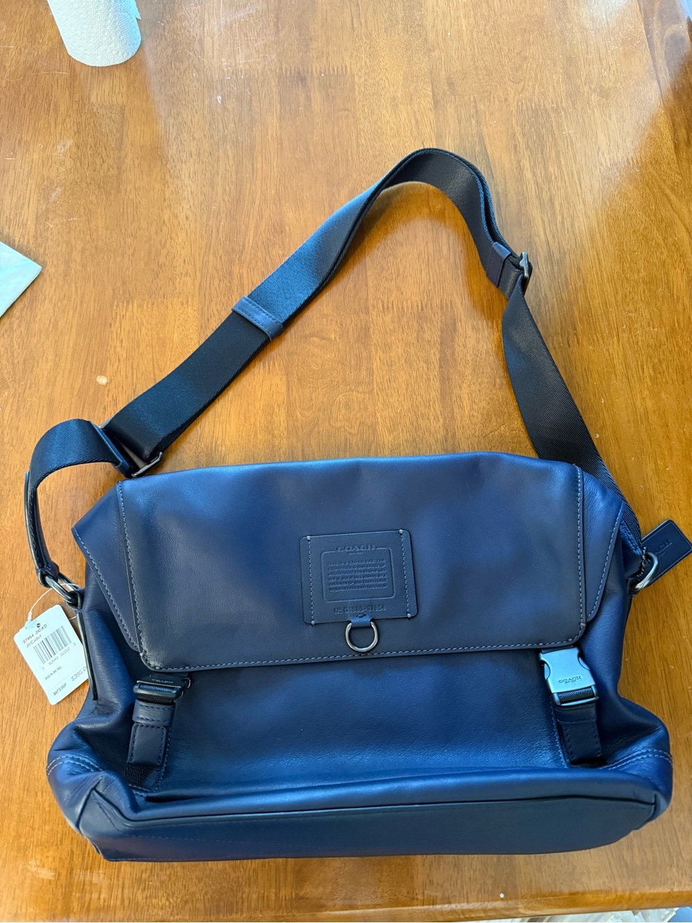Coach Navy Blue Leather Messenger Bag - Sleek Crossbody Carry